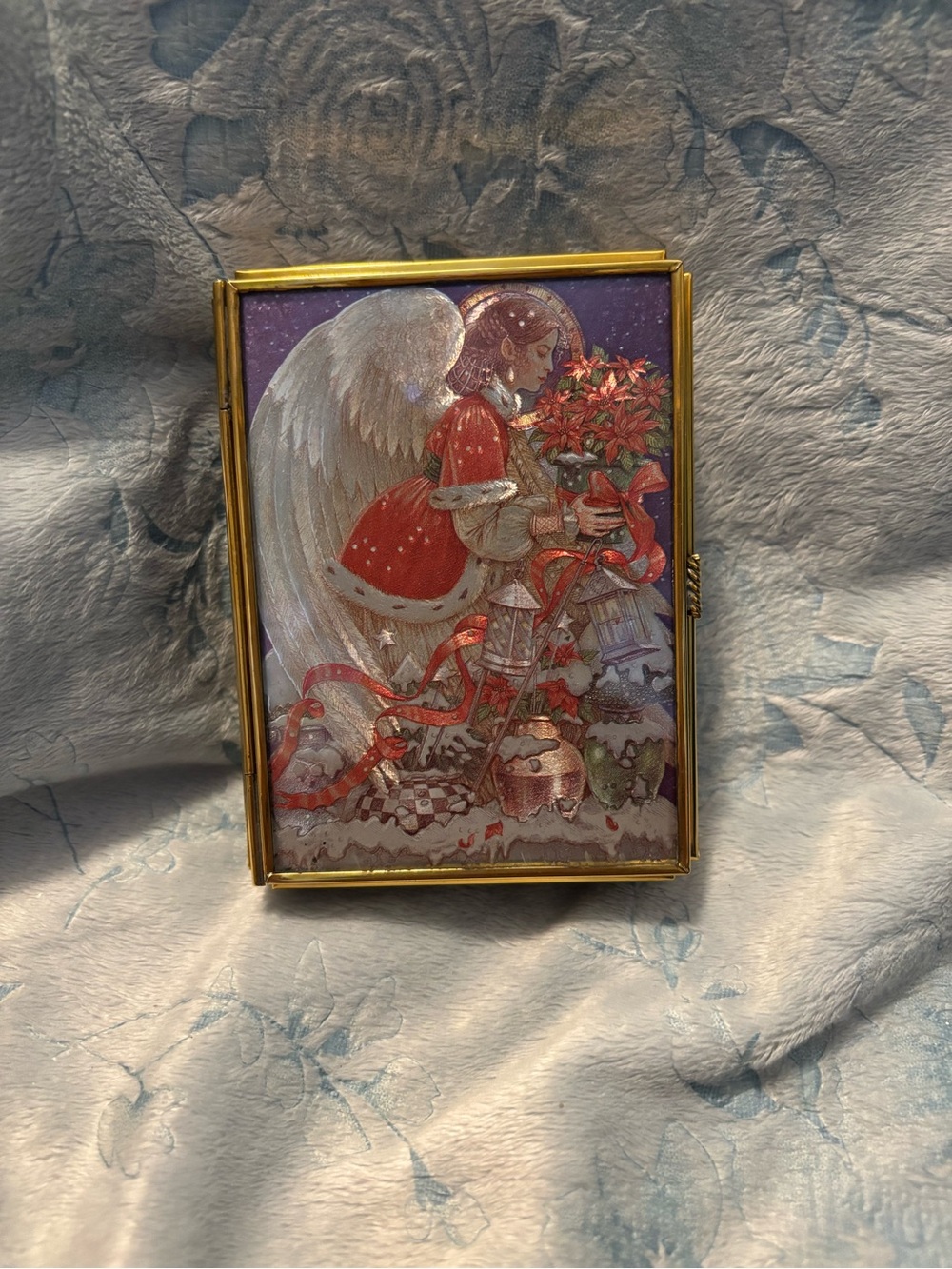 Angel Holiday Glass and Metal Trinket Box